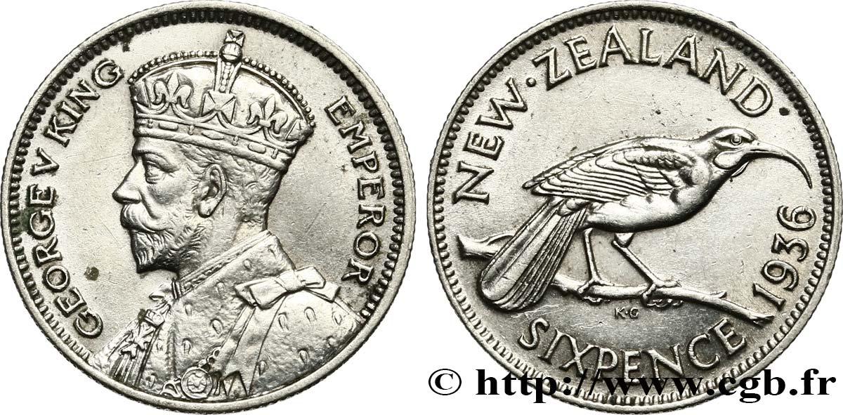 NOUVELLE-ZÉLANDE 6 Pence Georges V 1936  TTB+ 