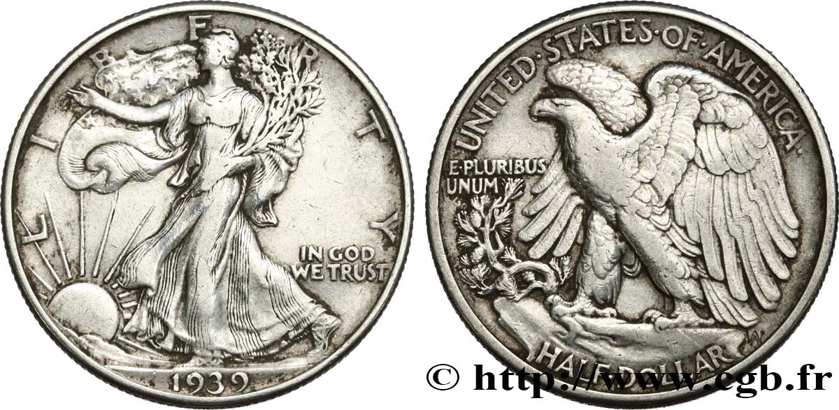 VEREINIGTE STAATEN VON AMERIKA 1/2 Dollar Walking Liberty 1939 Philadelphie fSS 