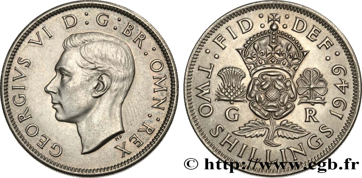 UNITED KINGDOM 1 Florin (2 Shillings) Georges VI 1949  AU 