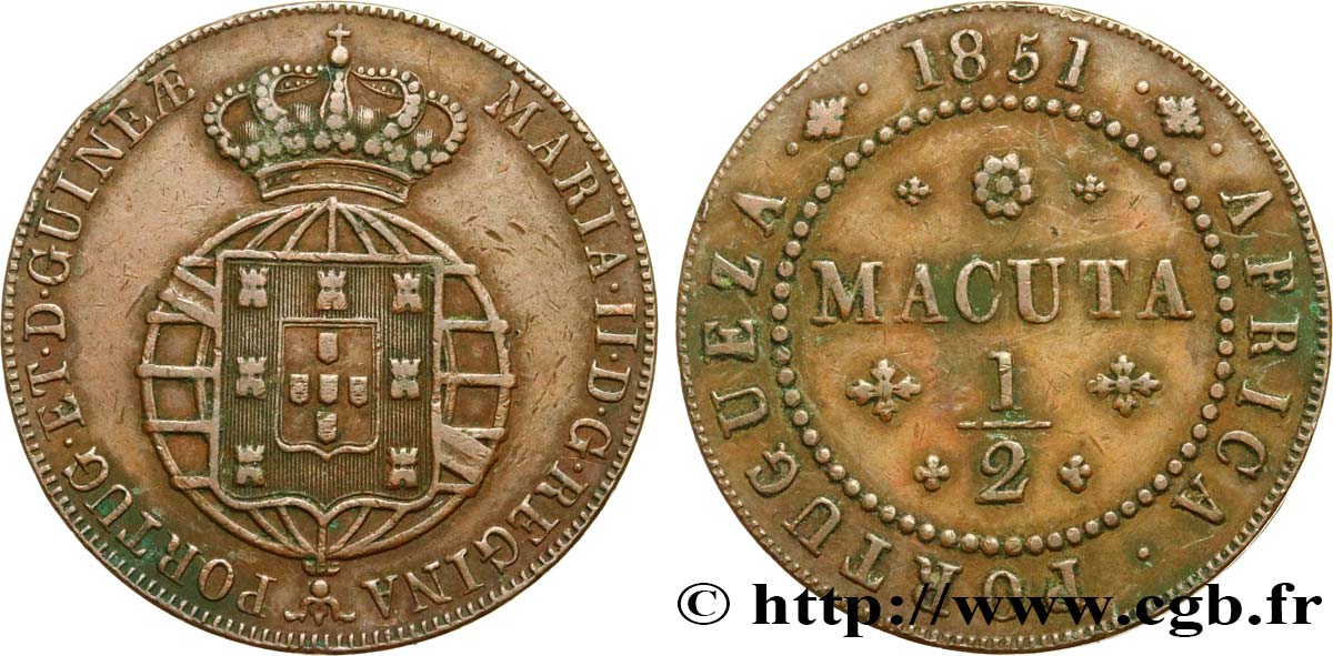 ANGOLA 1/2 Macuta Marie II 1851  MBC 