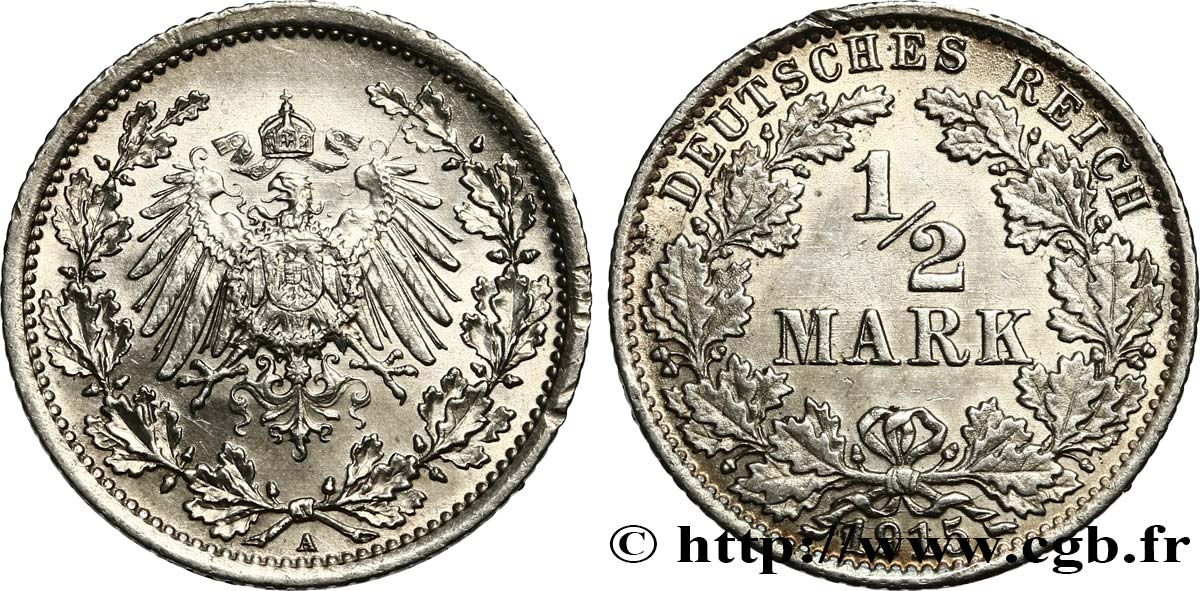 ALEMANIA 1/2 Mark Empire aigle impérial 1915 Berlin EBC 