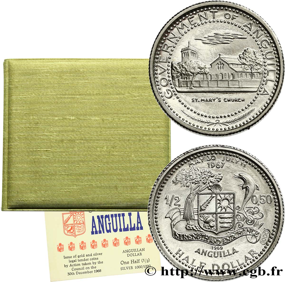 ANGUILLA 1/2 Dollar Proof 1969  FDC 