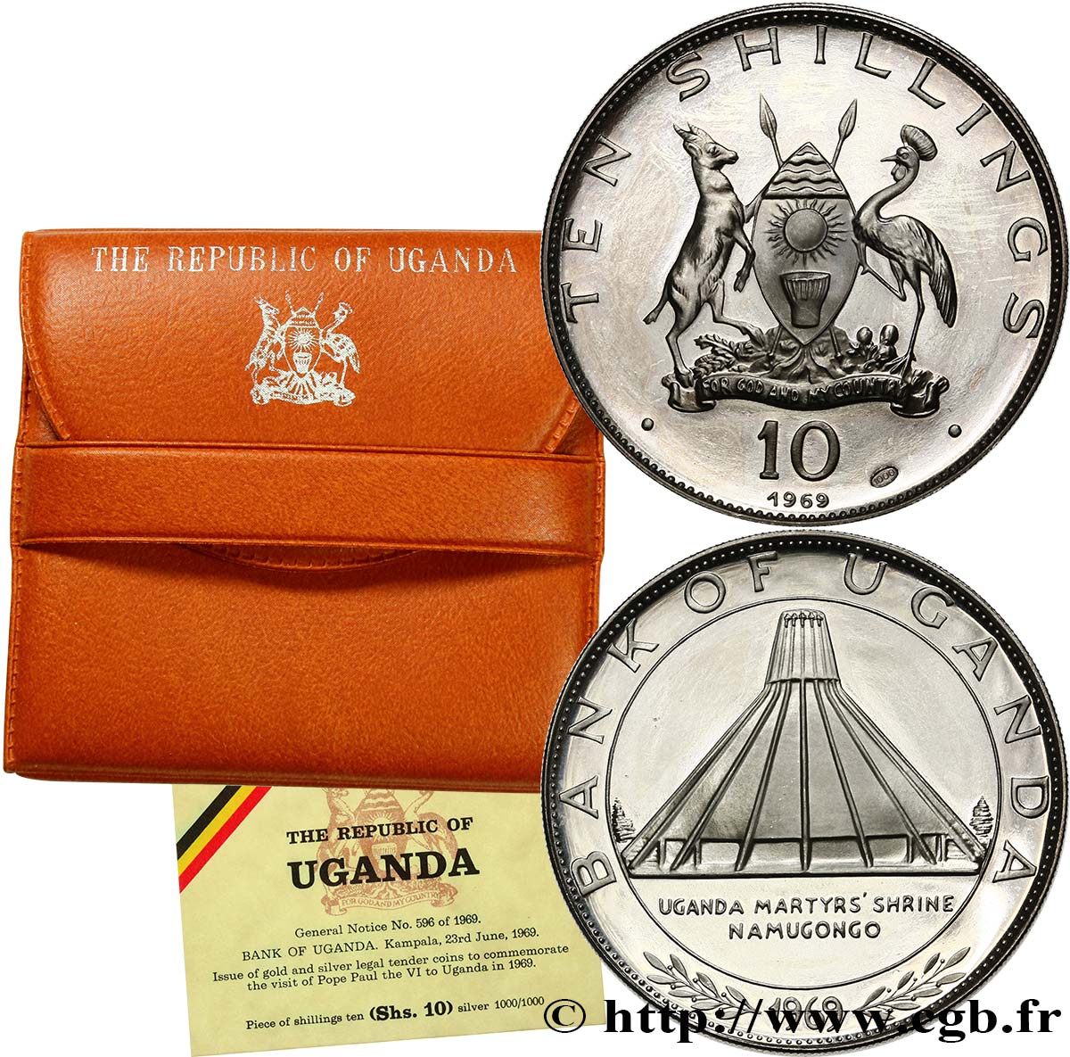 OUGANDA 10 Shillings Proof visite du pape Paul VI 1969  FDC 