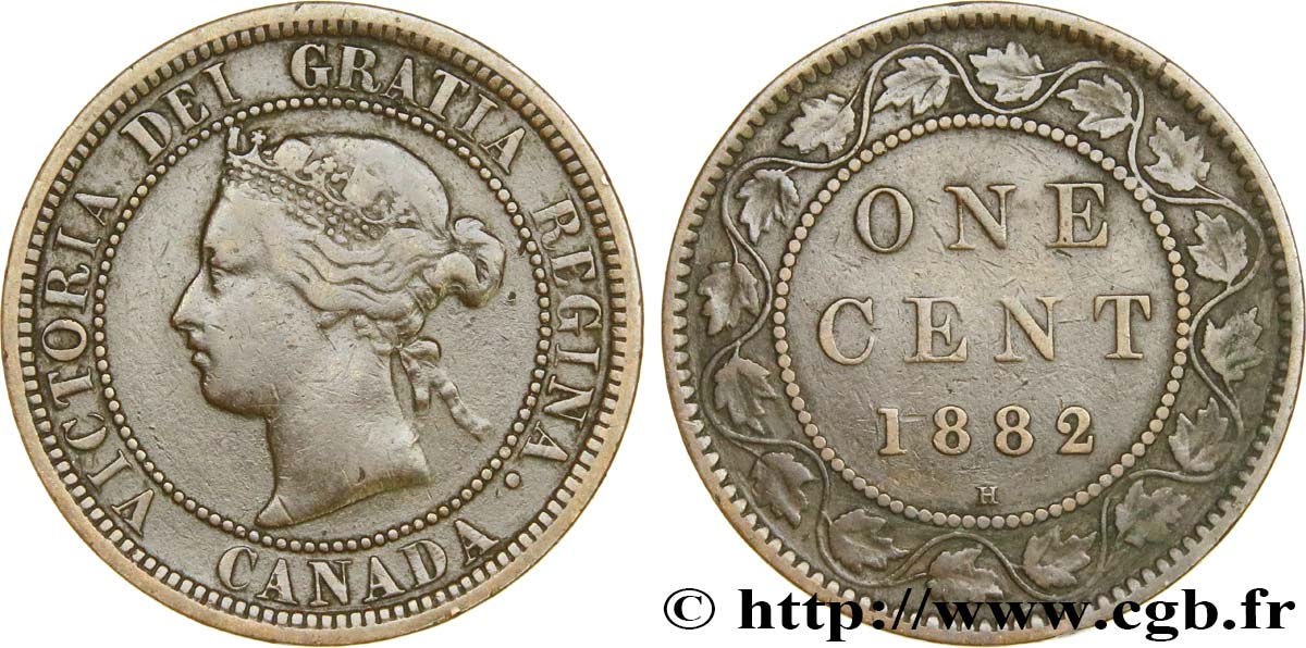 CANADA 1 Cent Victoria 1882 Heaton TB+ 