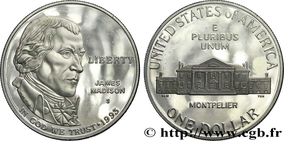STATI UNITI D AMERICA 1 Dollar James Madison Proof 1993 San Francisco MS 