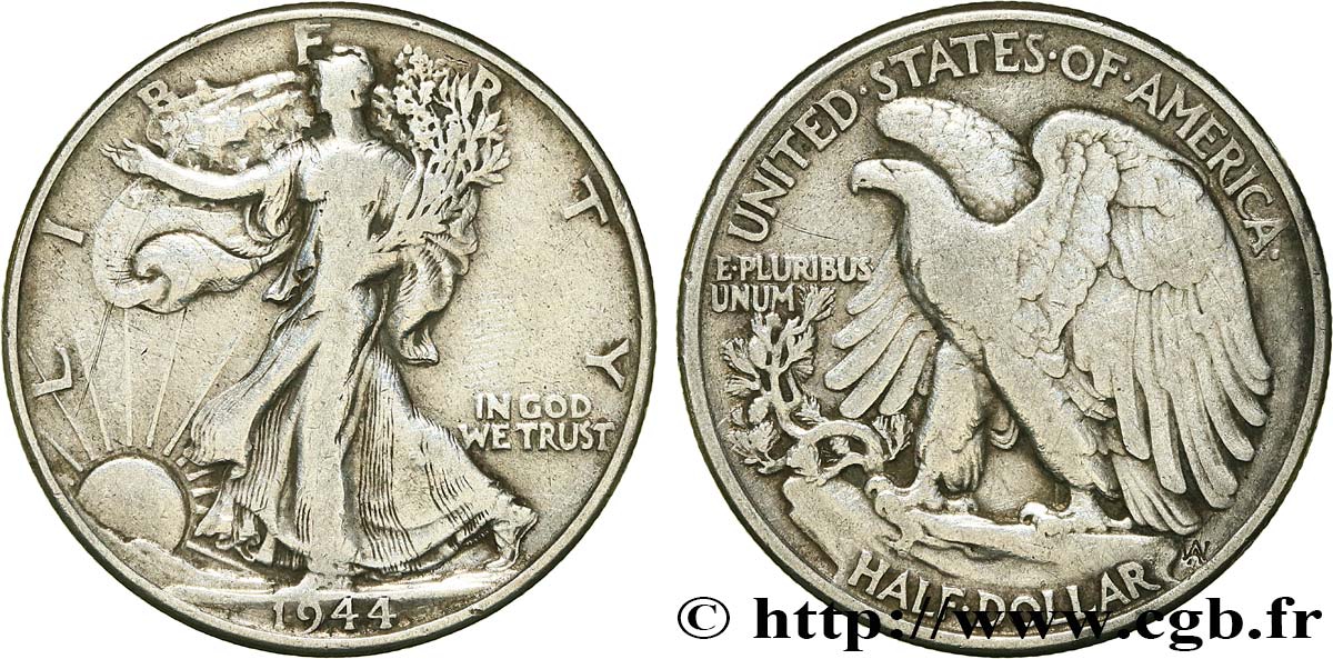 STATI UNITI D AMERICA 1/2 Dollar Walking Liberty 1944 Philadelphie MB 