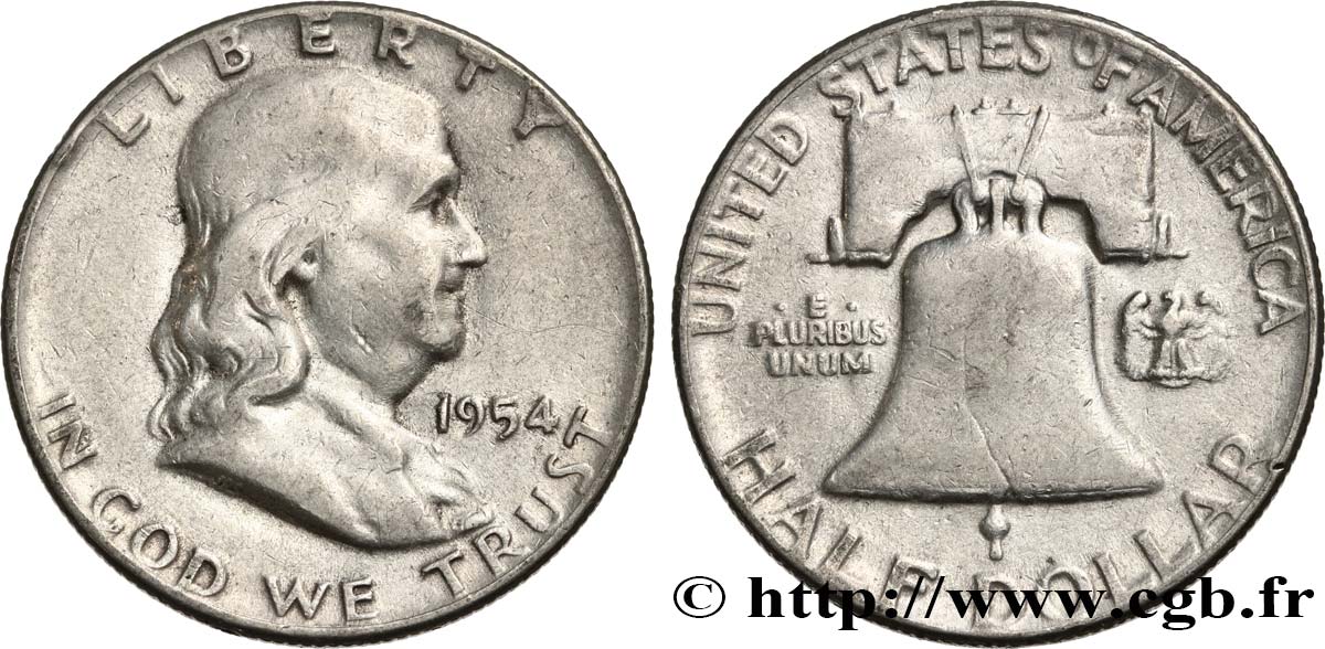 STATI UNITI D AMERICA 1/2 Dollar Benjamin Franklin 1954 Philadelphie q.BB 