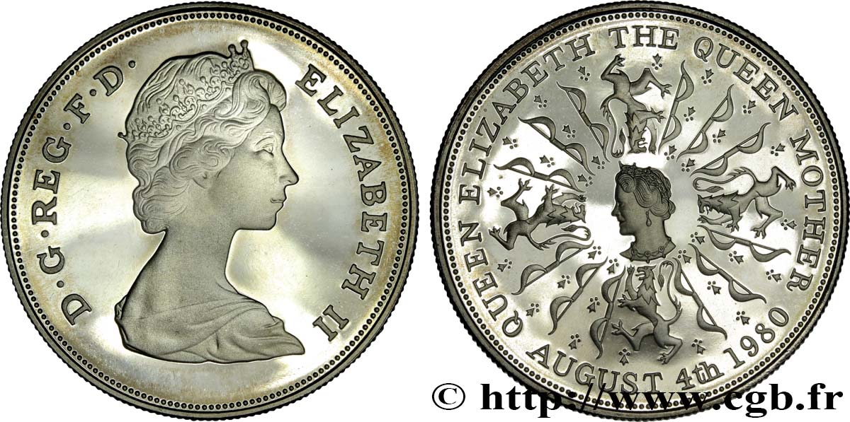 REINO UNIDO 25 New Pence (1 Crown) 80e anniversaire de la reine mère Proof 1980  SC 