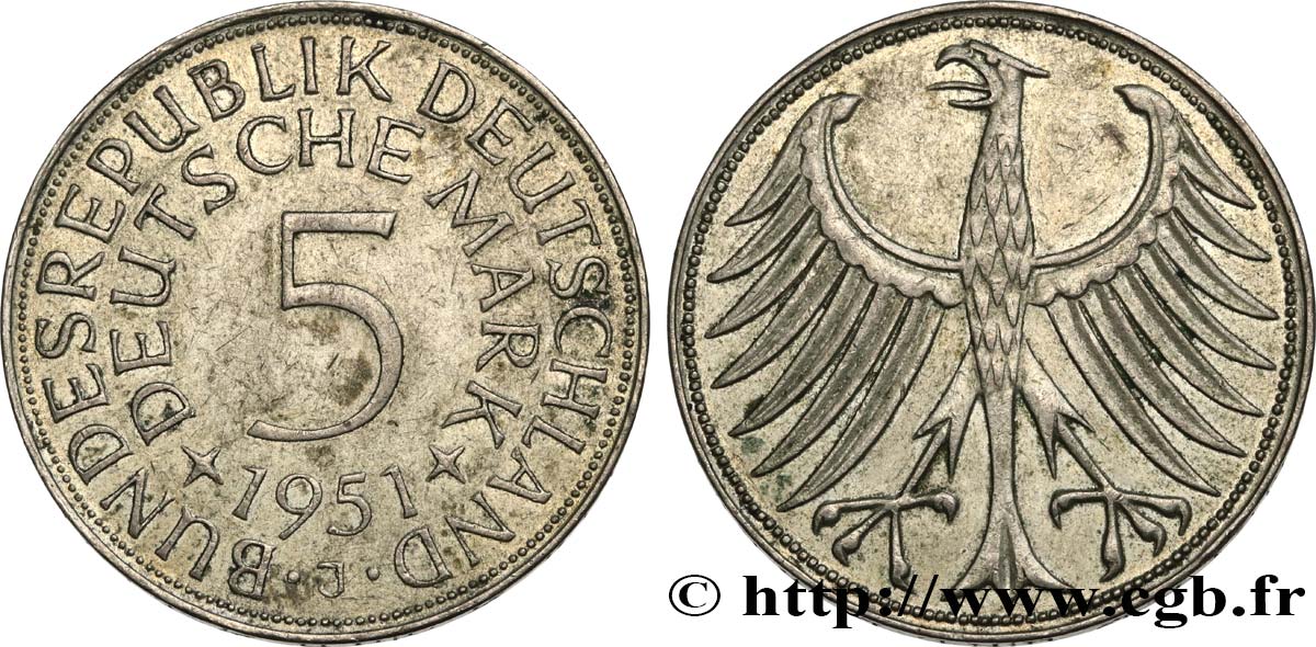 GERMANIA 5 Mark aigle 1951 Hambourg BB 