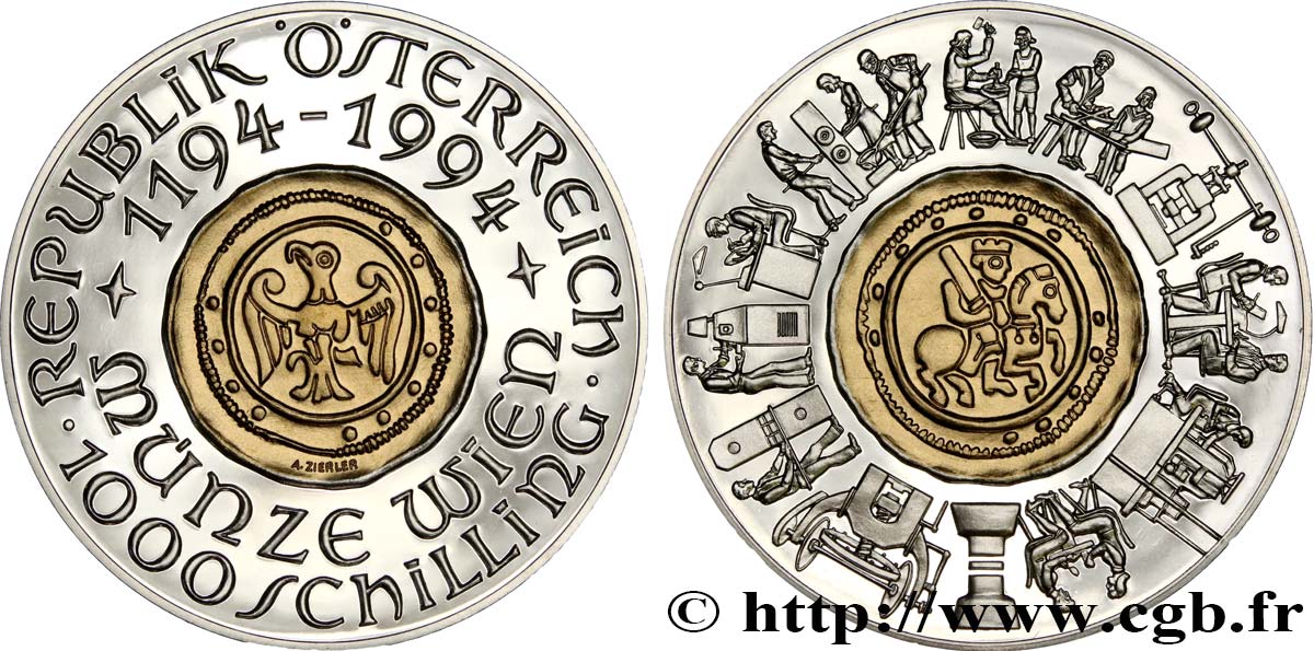 ÖSTERREICH 1000 Schilling 800e anniversaire de l’atelier monétaire de Vienne 1994  ST 