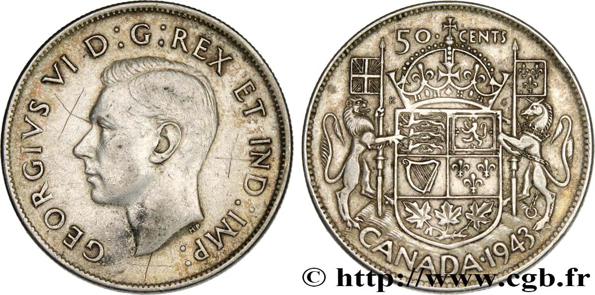 CANADA 50 Cents Georges VI emblème 1943  BB 