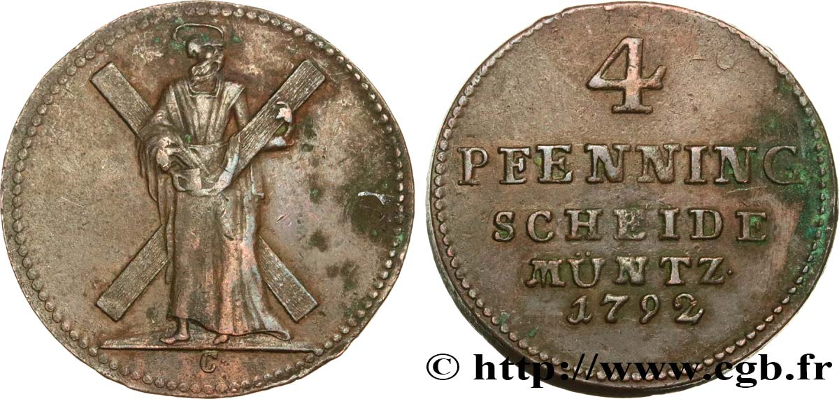 GERMANIA - BRUNSWICK-LUNEBURGO-CALENBERG 4 Pfenning 1792  q.BB 