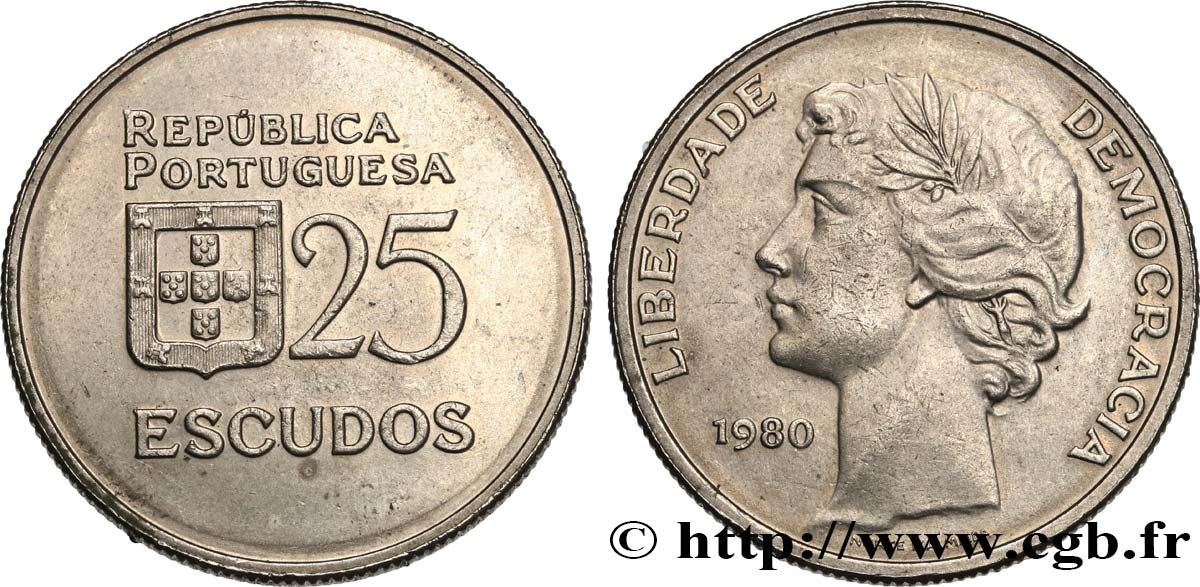 PORTUGAL 25 Escudos “liberté et démocratie” 1980  VZ 
