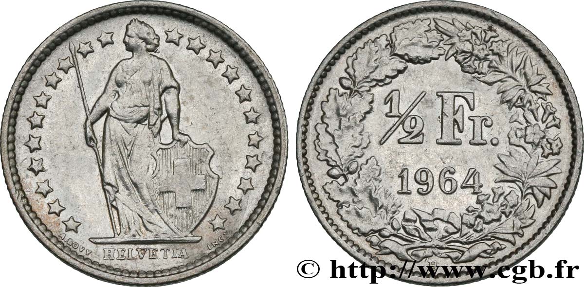 SVIZZERA  1/2 Franc Helvetia 1964 Berne SPL 