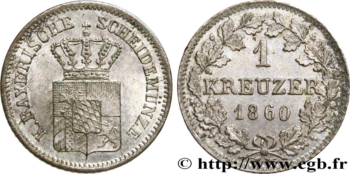 ALEMANIA - BAVIERA 1 Kreuzer armes couronnées de Bavière 1860  EBC 