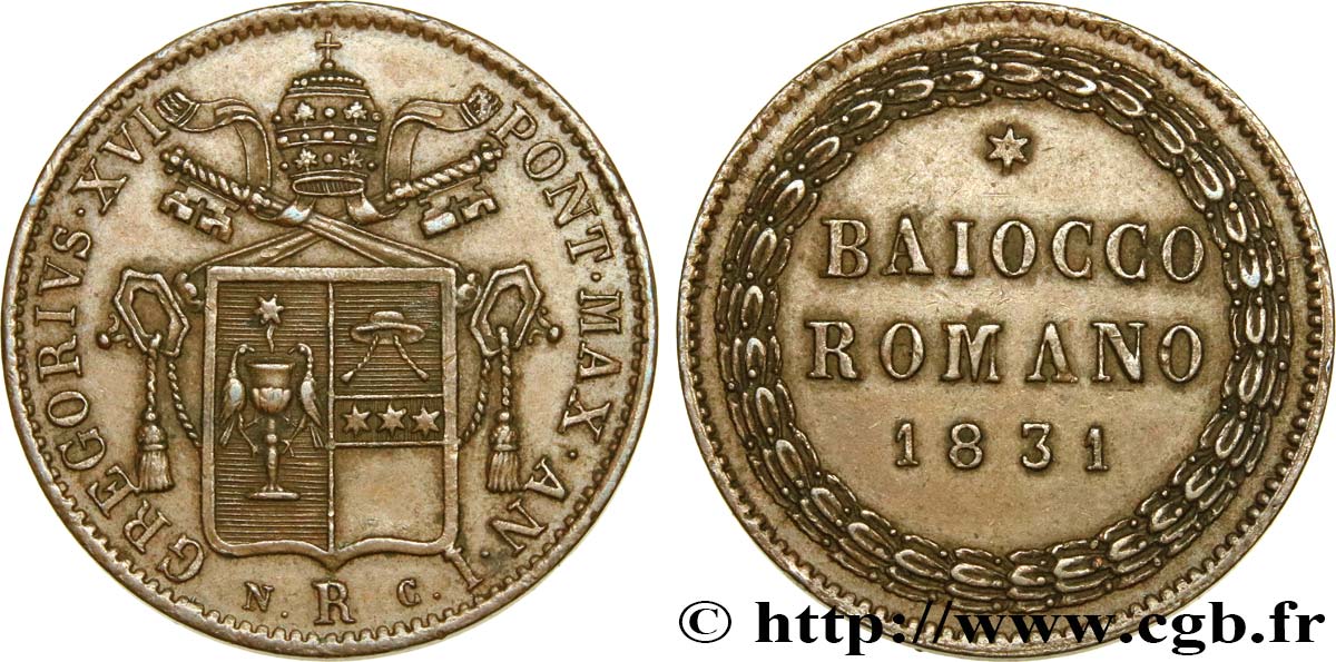 VATICAN ET ÉTATS PONTIFICAUX 1 Baiocco Grégoire XVI an I 1831 Rome SUP 