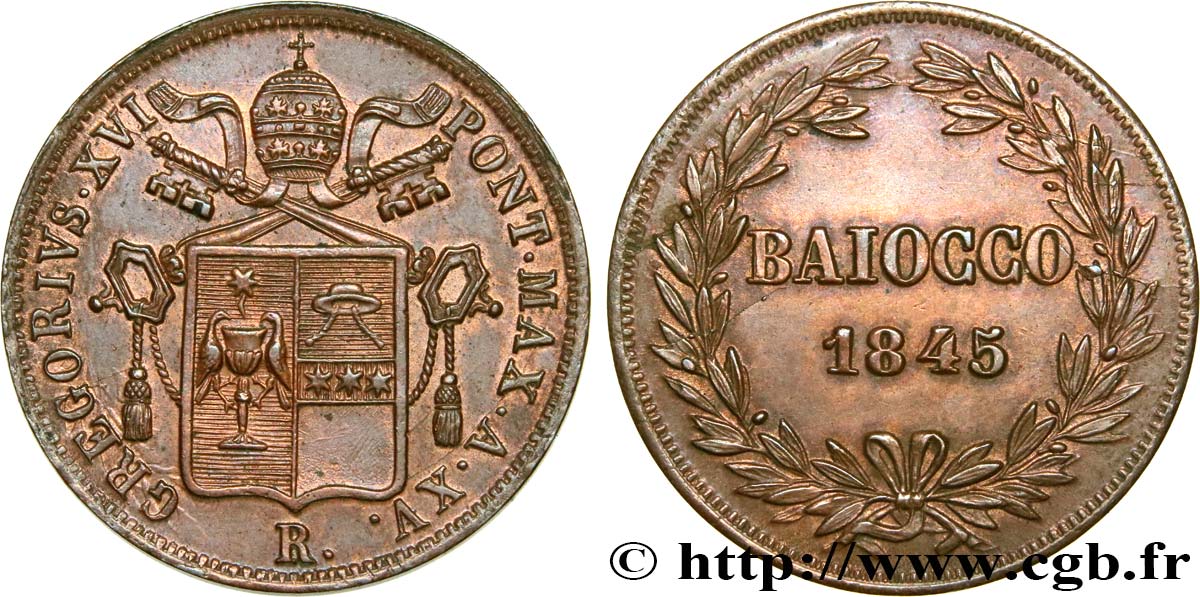 VATICAN AND PAPAL STATES 1 Baiocco Grégoire XVI an XV 1845 Rome AU 