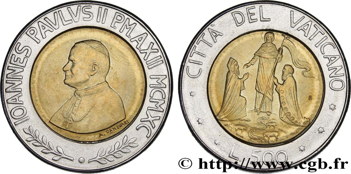 VATICAN AND PAPAL STATES 500 Lire Jean Paul II an XII 1990 Rome MS 