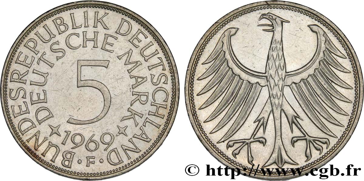 GERMANIA 5 Mark aigle 1969 Stuttgart q.SPL 