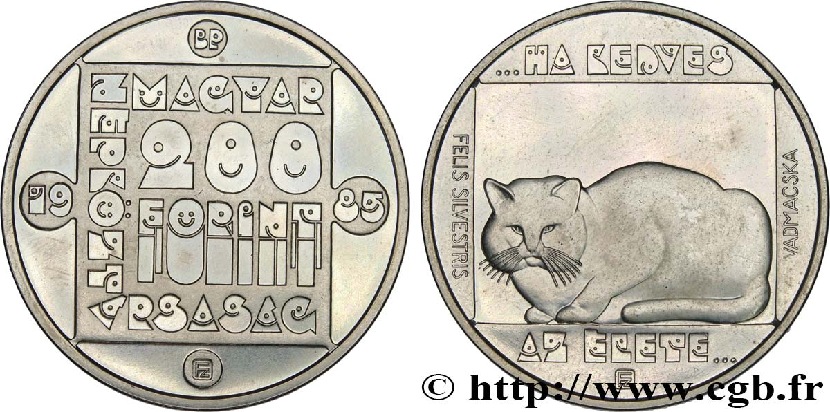 UNGARN 200 Forint Proof chat sauvage 1985  fST 