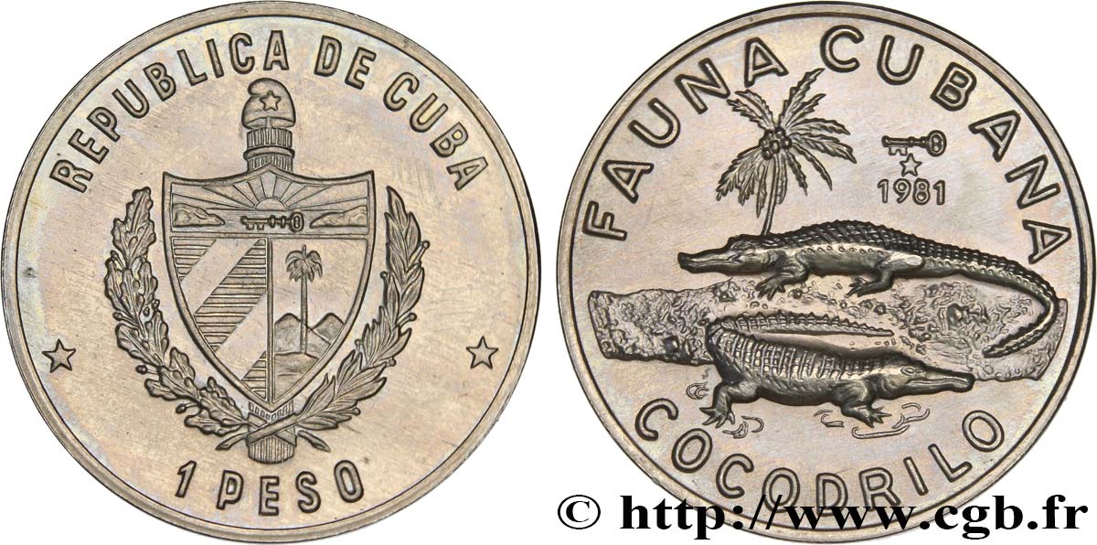 CUBA 1 Peso série Faune Cubaine - Crocodiles 1981  MS 