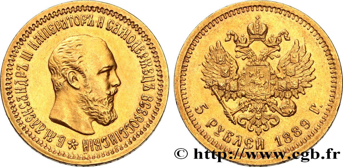 RUSSLAND 5 Roubles Alexandre III 1889 Saint-Petersbourg VZ 