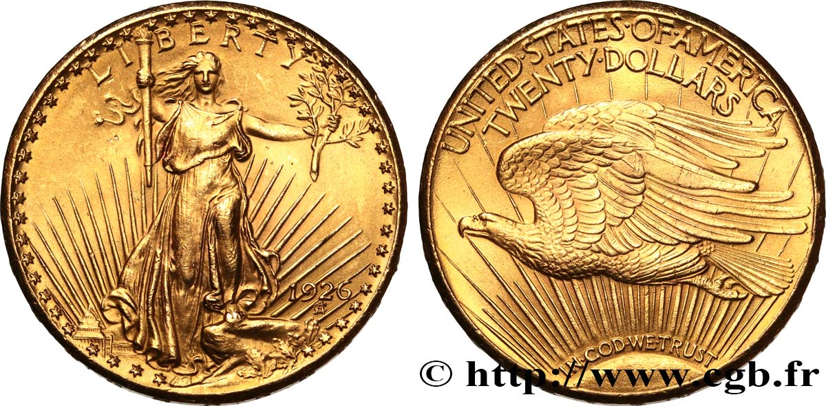 INVESTMENT GOLD 20 Dollars  Saint-Gaudens” 1926 Philadelphie fST 
