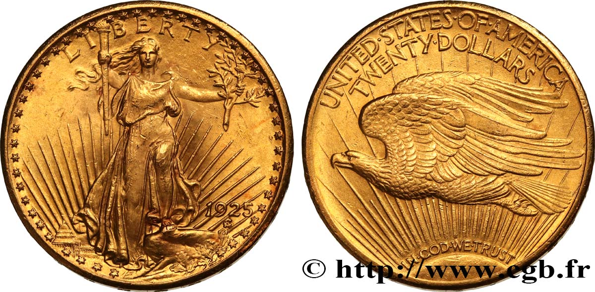 INVESTMENT GOLD 20 Dollars  Saint-Gaudens” 1925 Philadelphie EBC/SC 