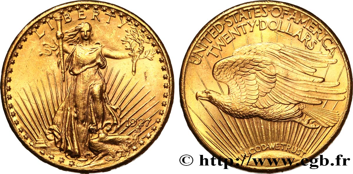 INVESTMENT GOLD 20 Dollars  Saint-Gaudens” 1927 Philadelphie SC 