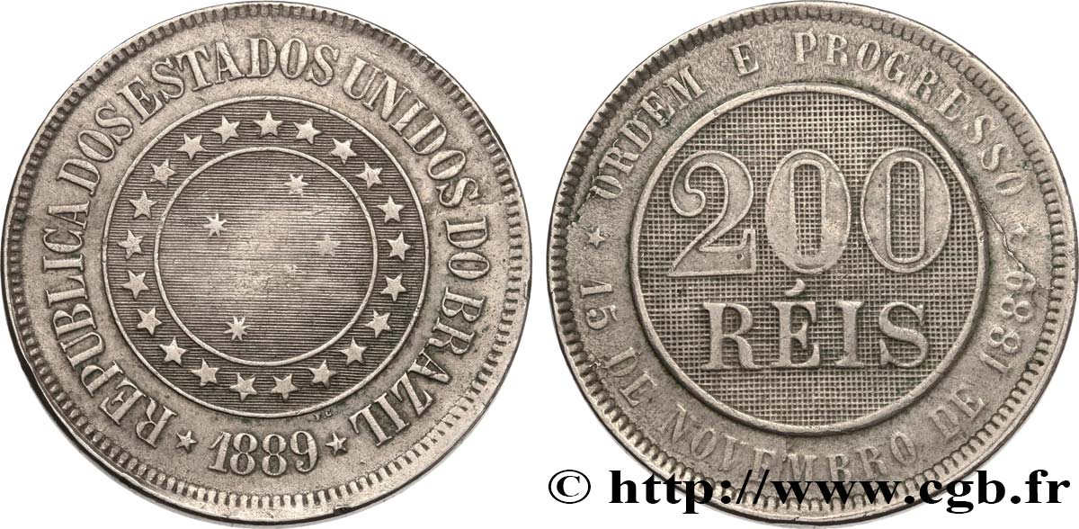 BRÉSIL 200 Reis Croix du Sud 1889  TTB 
