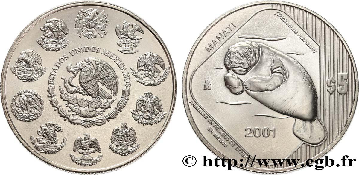 MEXIQUE 5 Pesos Lamantin 2001 Mexico SPL 