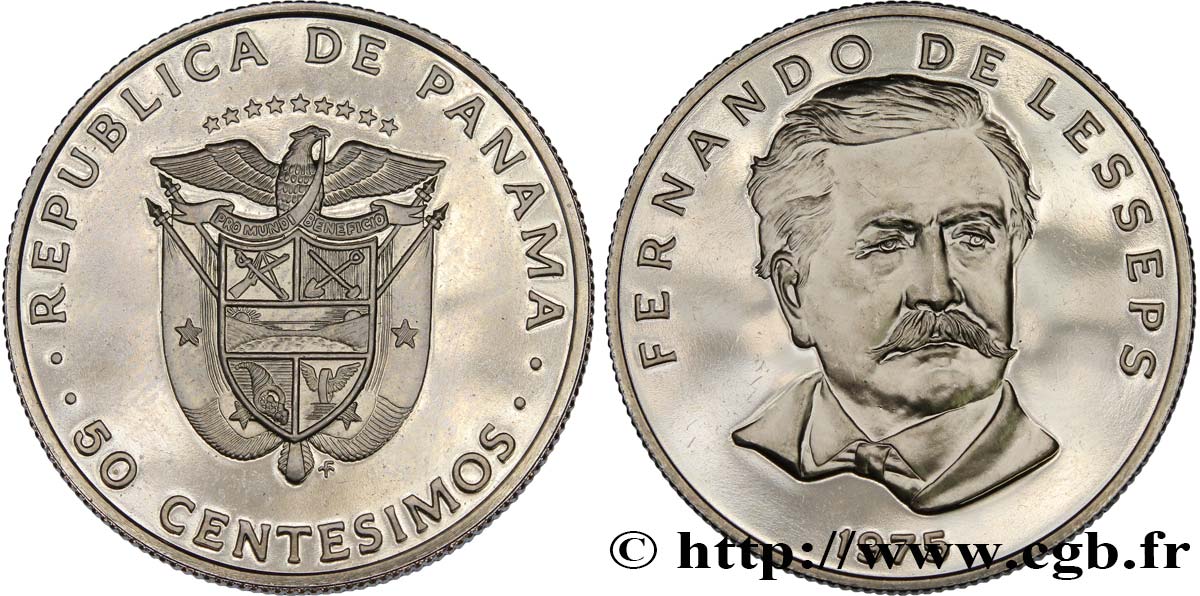 PANAMA 50 Centesimos Ferdinand de Lesseps 1975  SPL 