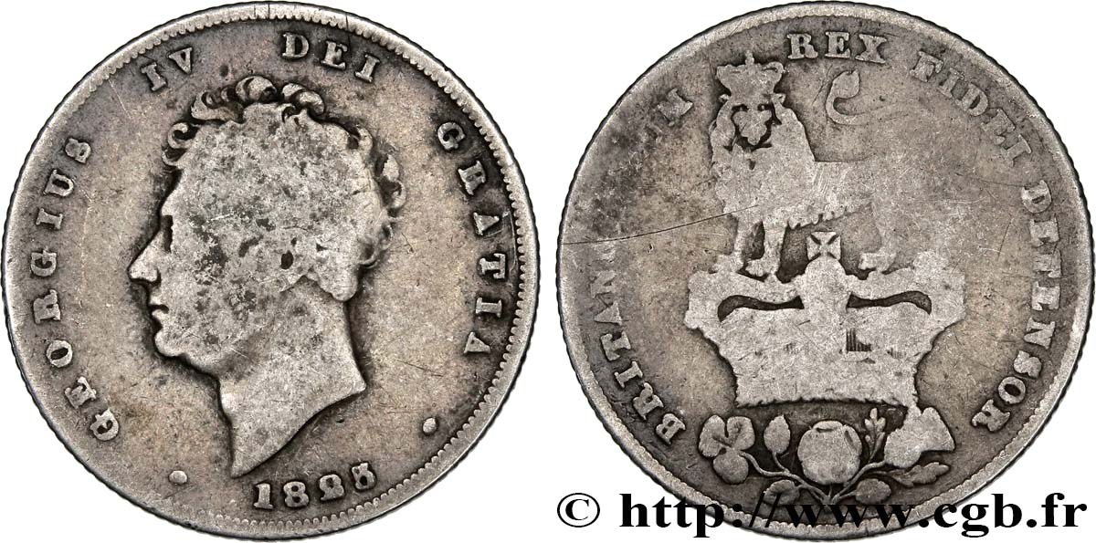ROYAUME-UNI 1 Shilling Georges IV tête nue / lion surmontant une couronne 1825  TB 