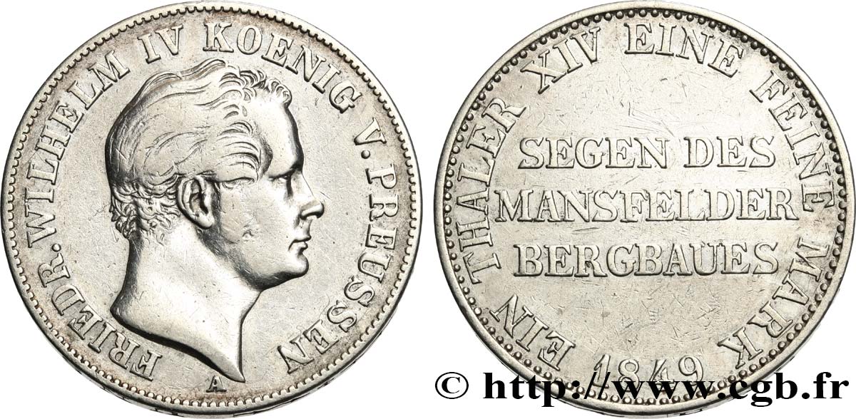 GERMANY - PRUSSIA 1 Thaler Frédéric-Guillaume III 1849 Berlin XF 