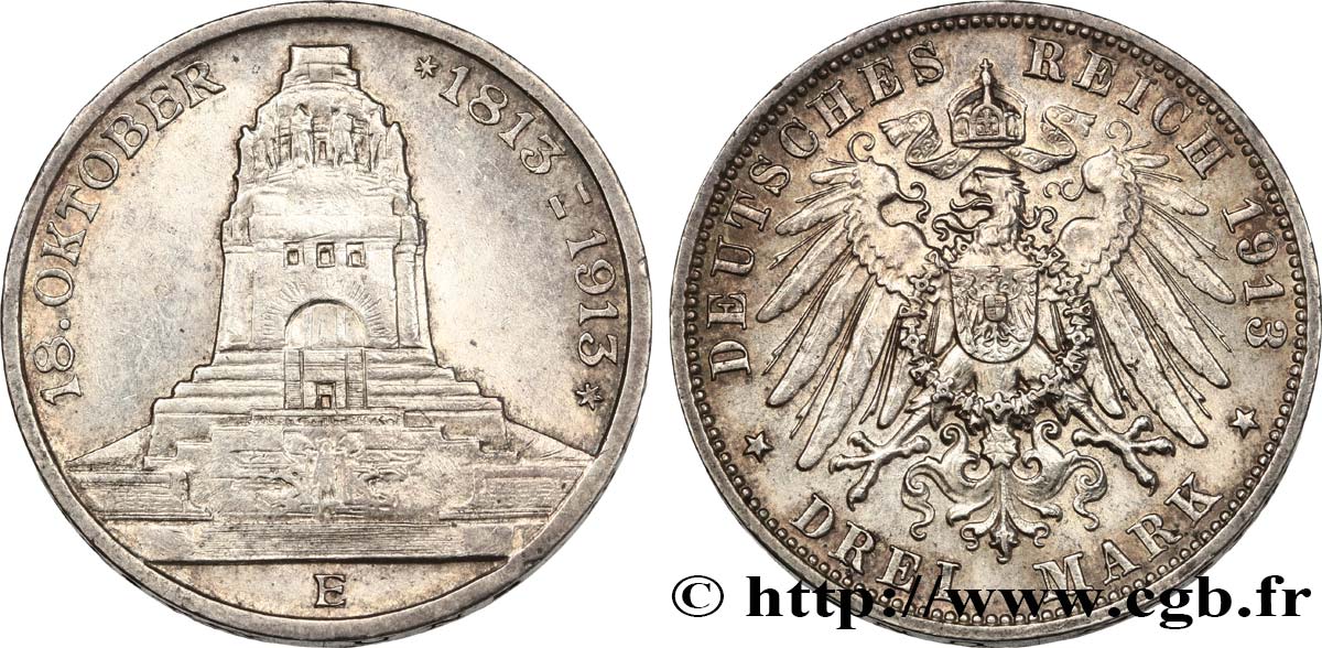 ALEMANIA - SAJONIA 3 Mark ‘Monument de la Bataille des Peuples’  1913 Muldenhütten EBC 