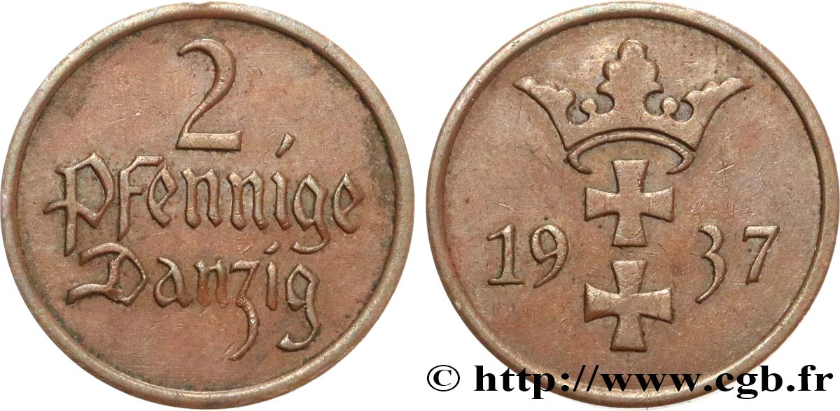 LIBERA CITTA DI DANZICA 2 Pfennig 1937 Berlin q.SPL 