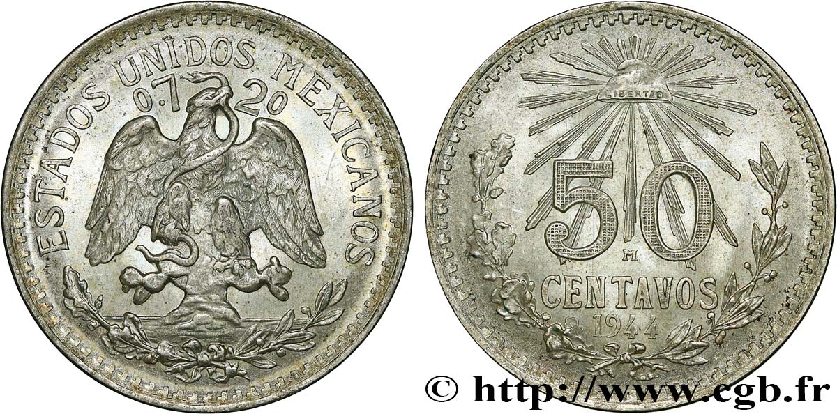MEXIQUE 50 Centavos 1944 Mexico SPL 