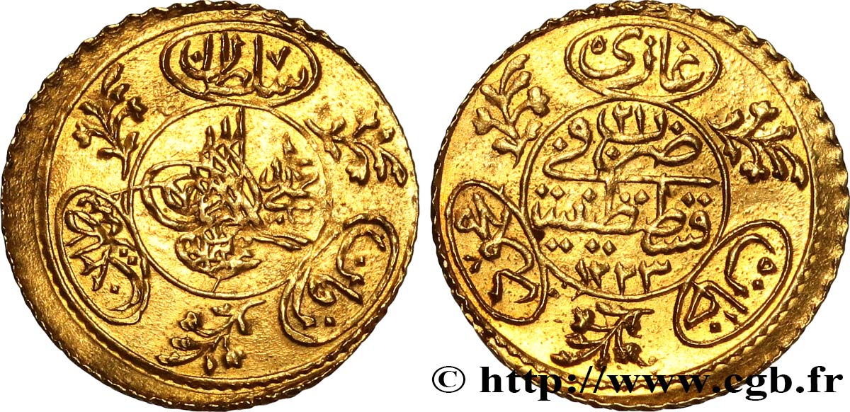 TURKEY 1/2 Hayriye Altin AH 1223 an 21 1828 Constantinople AU 