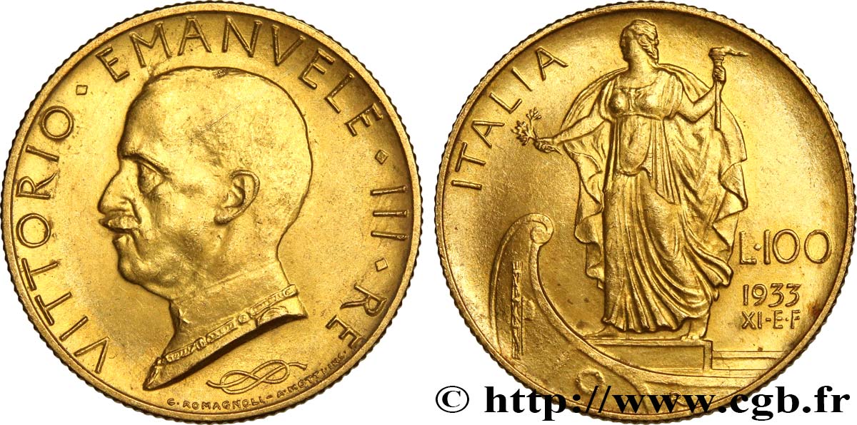 ITALIA 100 Lire, an XI 1933 Rome SPL 