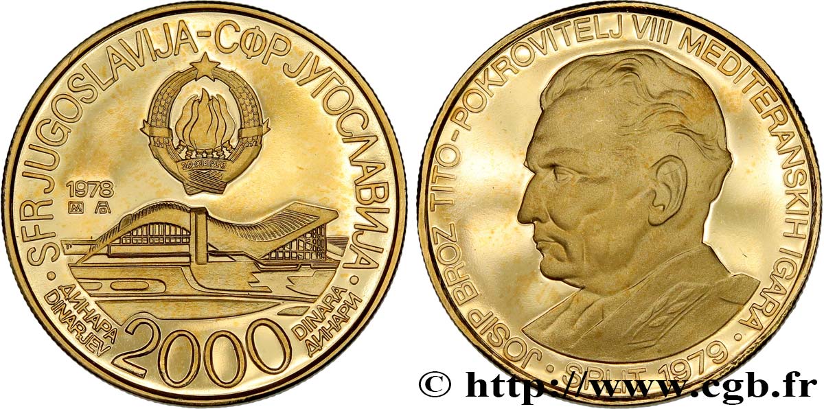 YUGOSLAVIA 2000 Dinara Proof 8e Jeux Méditerranéens de Split 1978  MS 
