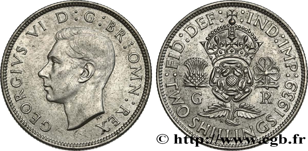 UNITED KINGDOM 1 Florin (2 Shillings) Georges VI 1939  AU 