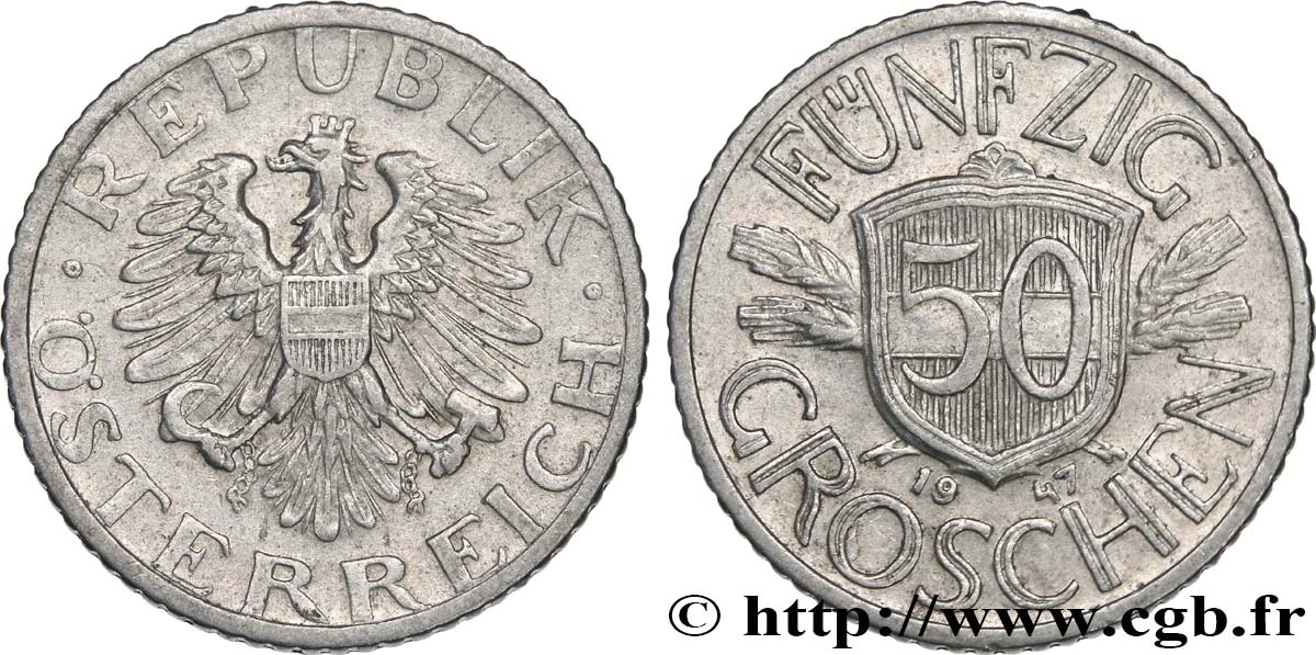 AUSTRIA 50 Groschen aigle 1947  EBC 