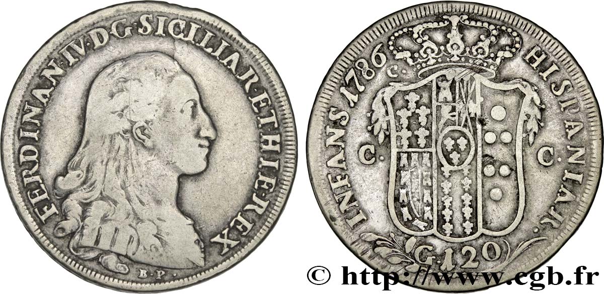 ITALIA - REINO DE NAPOLES 1 Piastre de 120 Grana Ferdinand IV 1786 Naples BC+ 