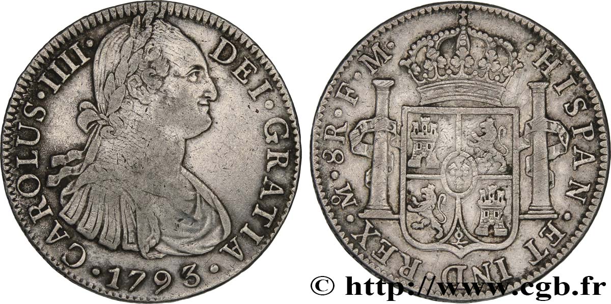 MEXICO 8 Reales Charles IV 1793 Mexico BC+/MBC 