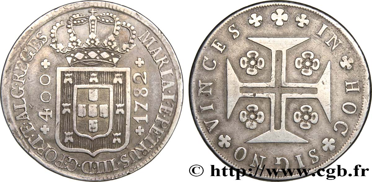 PORTUGAL 400 Réis Marie et Pierre III 1782  MBC 