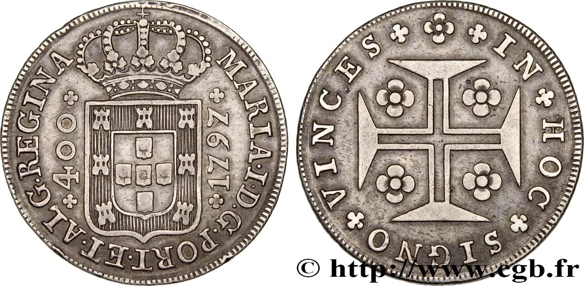 PORTUGAL 400 Réis Maria I 1797  XF 