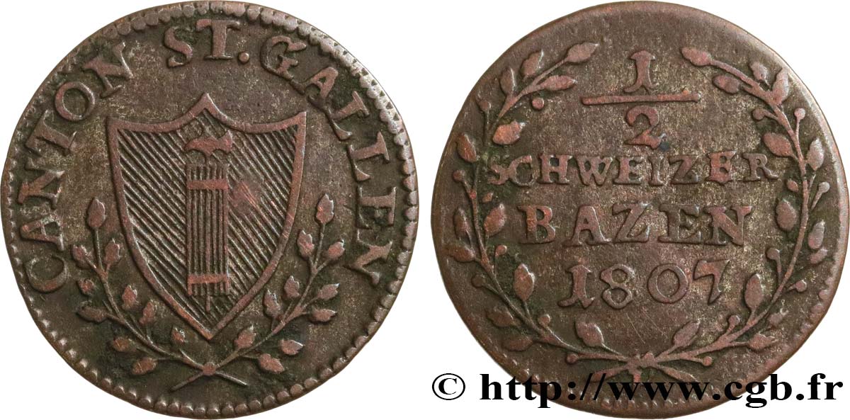 SVIZZERA - CANTON SAN GALLO 1/2 Batzen - canton de Saint Gall 1807  q.BB 