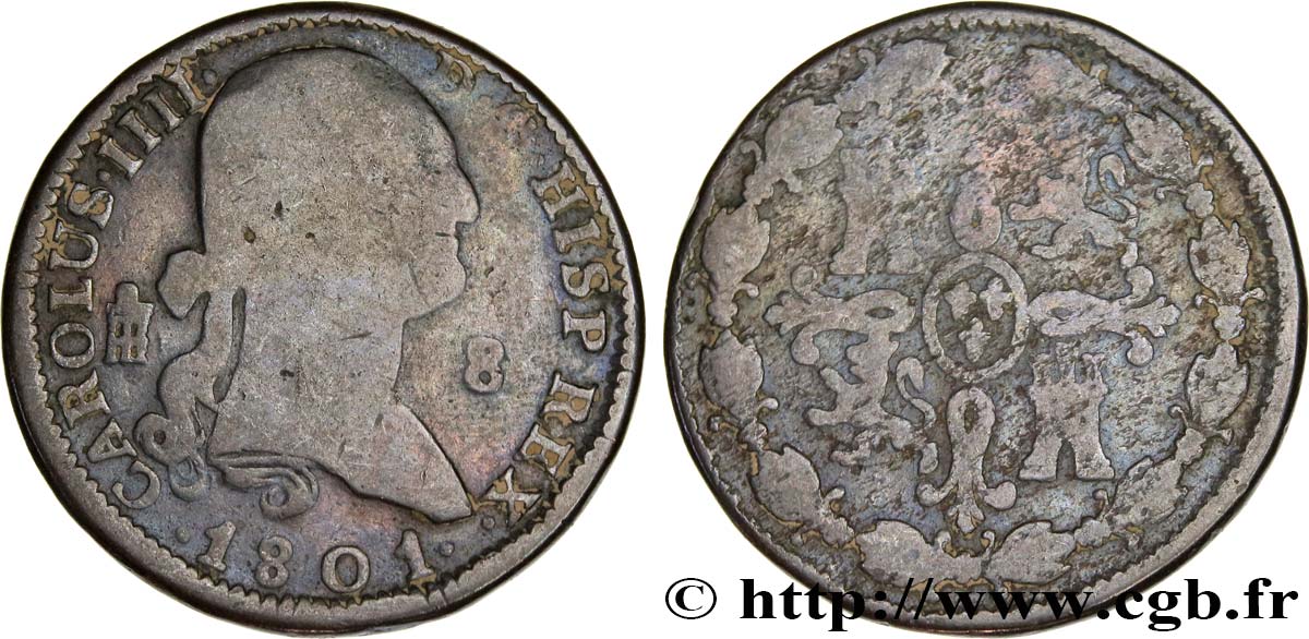 ESPAGNE 8 Maravedis Charles IIII 1801 Ségovie B+ 