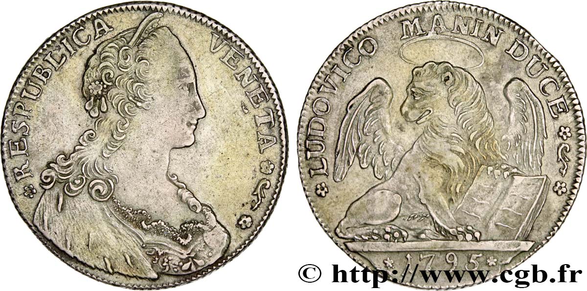 ITALIA - VENEZIA - LUDOVICO MANIN (CXX doge) 1 Tallero ou écu d’argent 1795 Venise q.SPL/SPL 