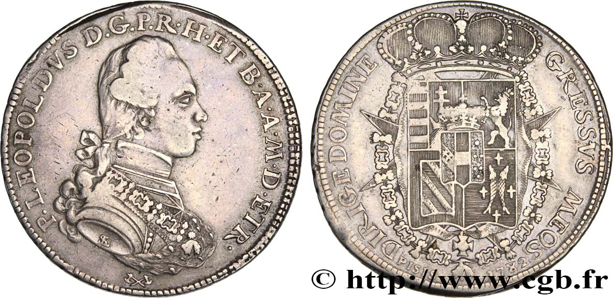 ITALIE - GRAND DUCHÉ DE TOSCANE - PIERRE-LÉOPOLD Ier DE LORRAINE Francescone d’argent 1782 Florence TB+/TTB 